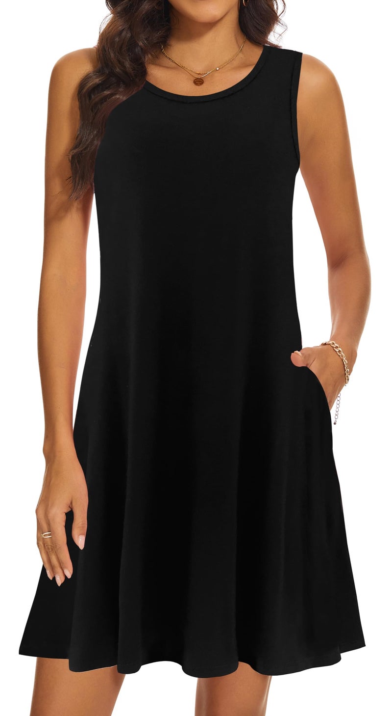 Moskill Summer Dresses for Women 2026 Casual Sundresses Beach Cover Ups Sleeveless Tshirt Swing Dress with Pockets 3X-Large Solid Black - Image 1